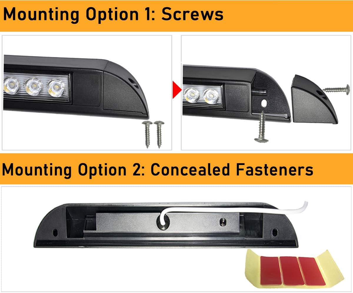 10" RV Camper LED Awning Porch Utility Light Fixture, 40° Down Angle Beam, 6000K Cool-White Super Bright, 12V/24V DC, High Light-Output Low Ampere Draw, Plastic Housing Black Finish, 2-Pack