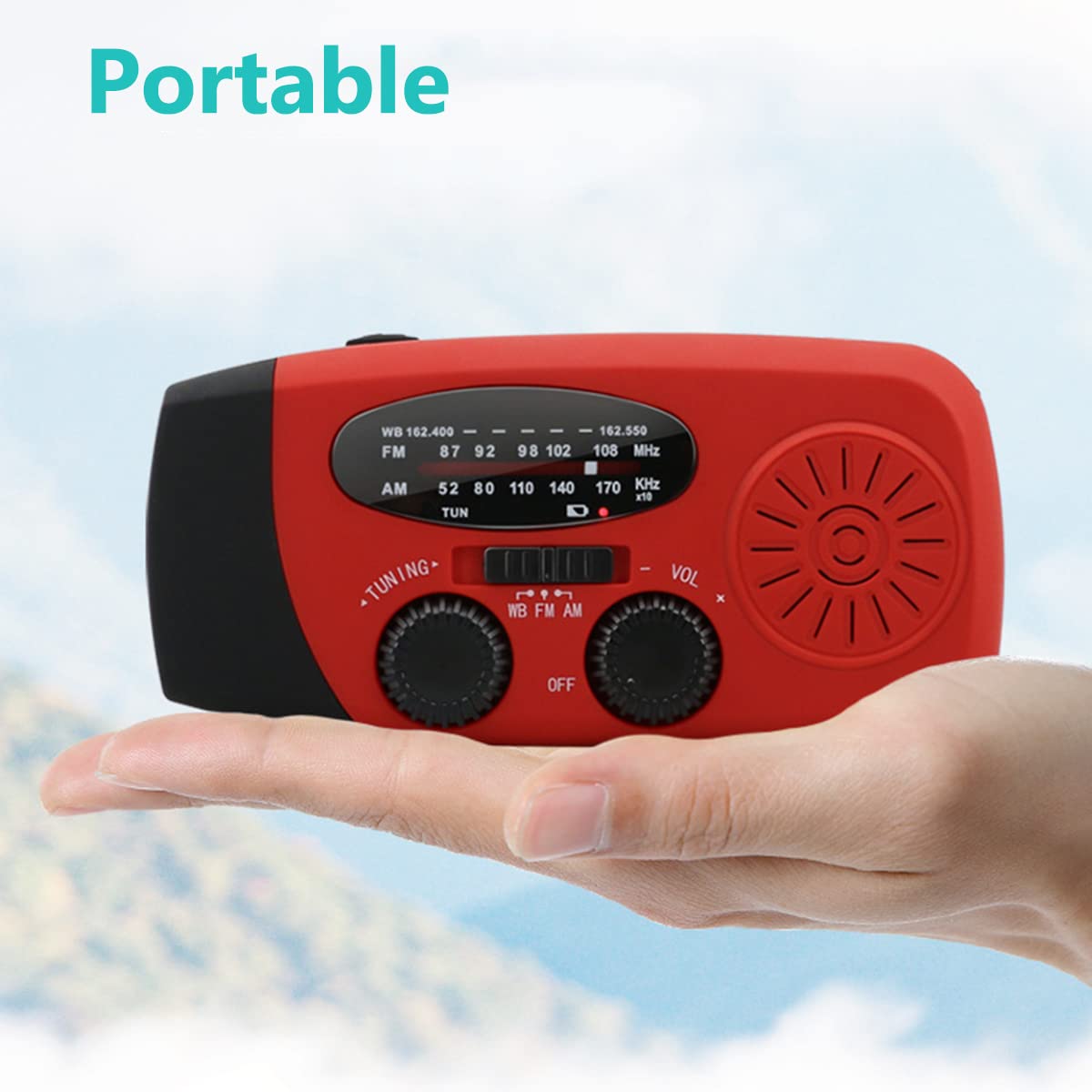 Radio Solaire avec Dynamo À Manivelle, Radio D'urgence Portable Radio Météo Solaire AM/FM avec Lampe de Poche LED, Radio WB Rechargeable Alimentée Batterie 2000 Mah pour La Randonnée, Le Camping