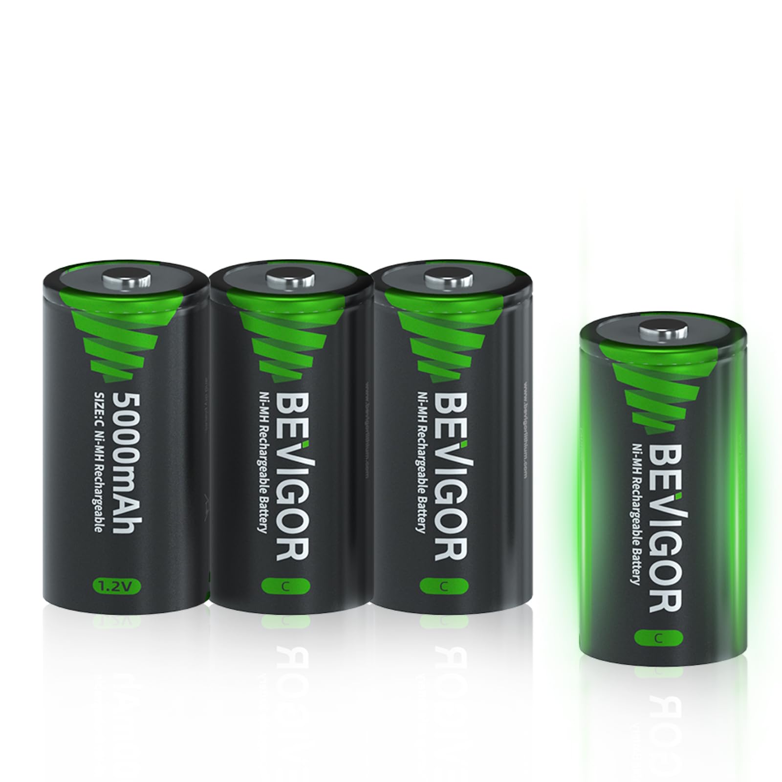 BEVIGOR Rechargeable C Batteries, 5000mAh 1.2V NiMH Precharged C Cell Batteries, Low Self Discharge Recharge up to 1300x Times, 4 Pack