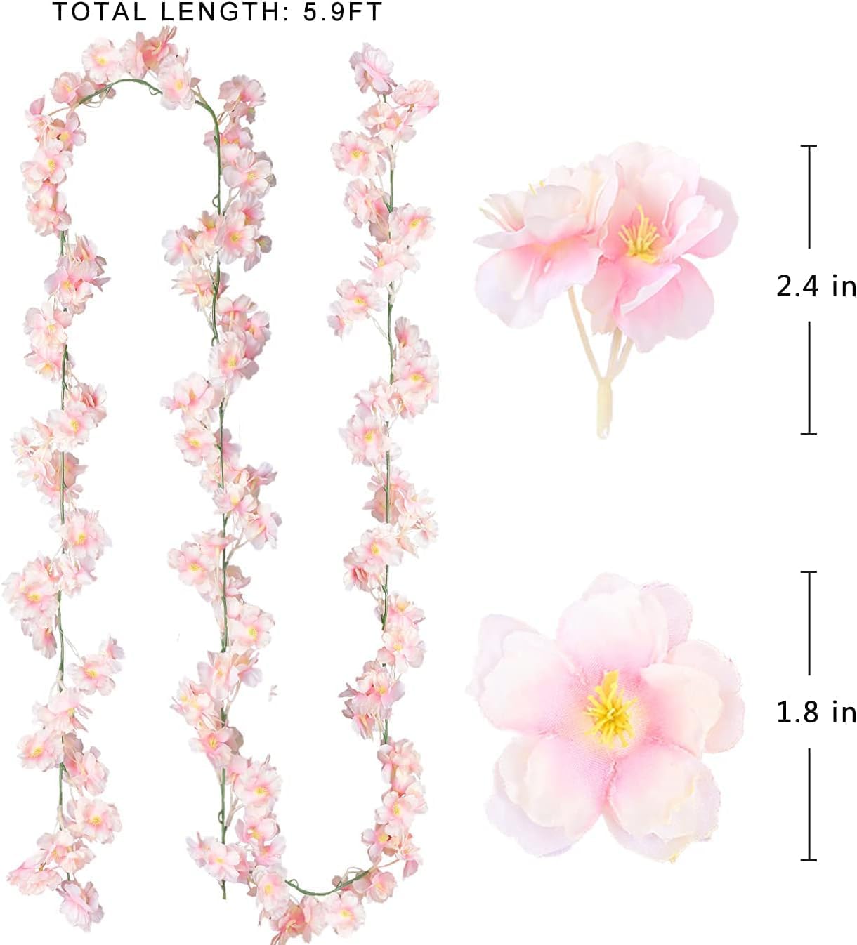 Sggvecsy Cherry Blossom Garland Artificial Cherry Flower Vines 10 Pack Hanging Silk Flowers Garland for Home Wedding Garden Party Arch Office Decor (Pink)