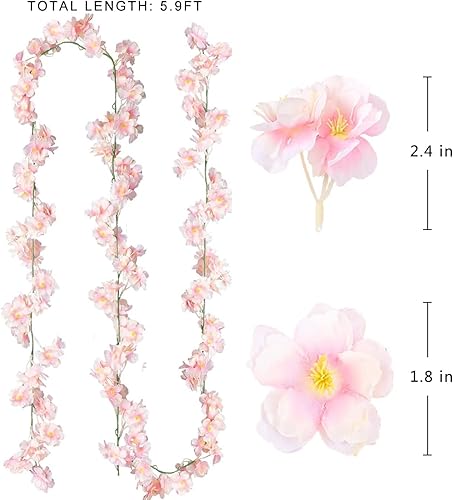 Miniatura 6 de Sggvecsy Guirnalda de flores de cerezo artificiales, paquete de 10 guirnaldas de flores de seda colgantes para el hogar, boda, jardín, fiesta, arco
