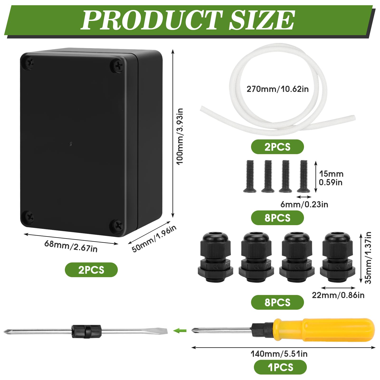 2 Piezas Caja de Conexiones Impermeable IP65 Caja Estanca Exterior de Plástico 100X68X50MM con 8 Prensaestopas y Destornillador para Instalaciones Eléctricas