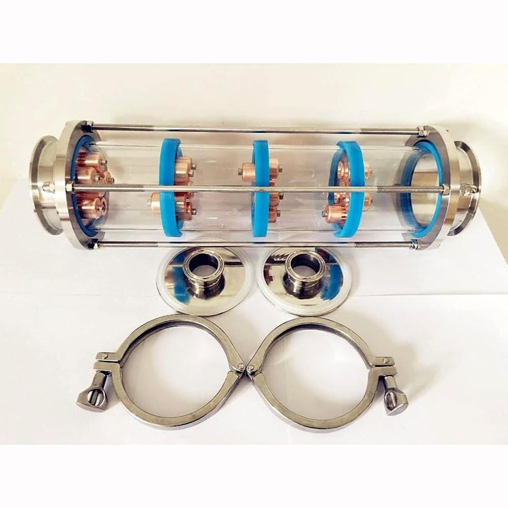 Set di Colonne di Distillazione, Colonna di Lenti di Distillazione da 4" con Set di Piastre in Rame da 4 Pezzi, Raccordo for Vetro Spia Tri-Clamp in Acciaio Inossidabile 304 Argento(Set 2)