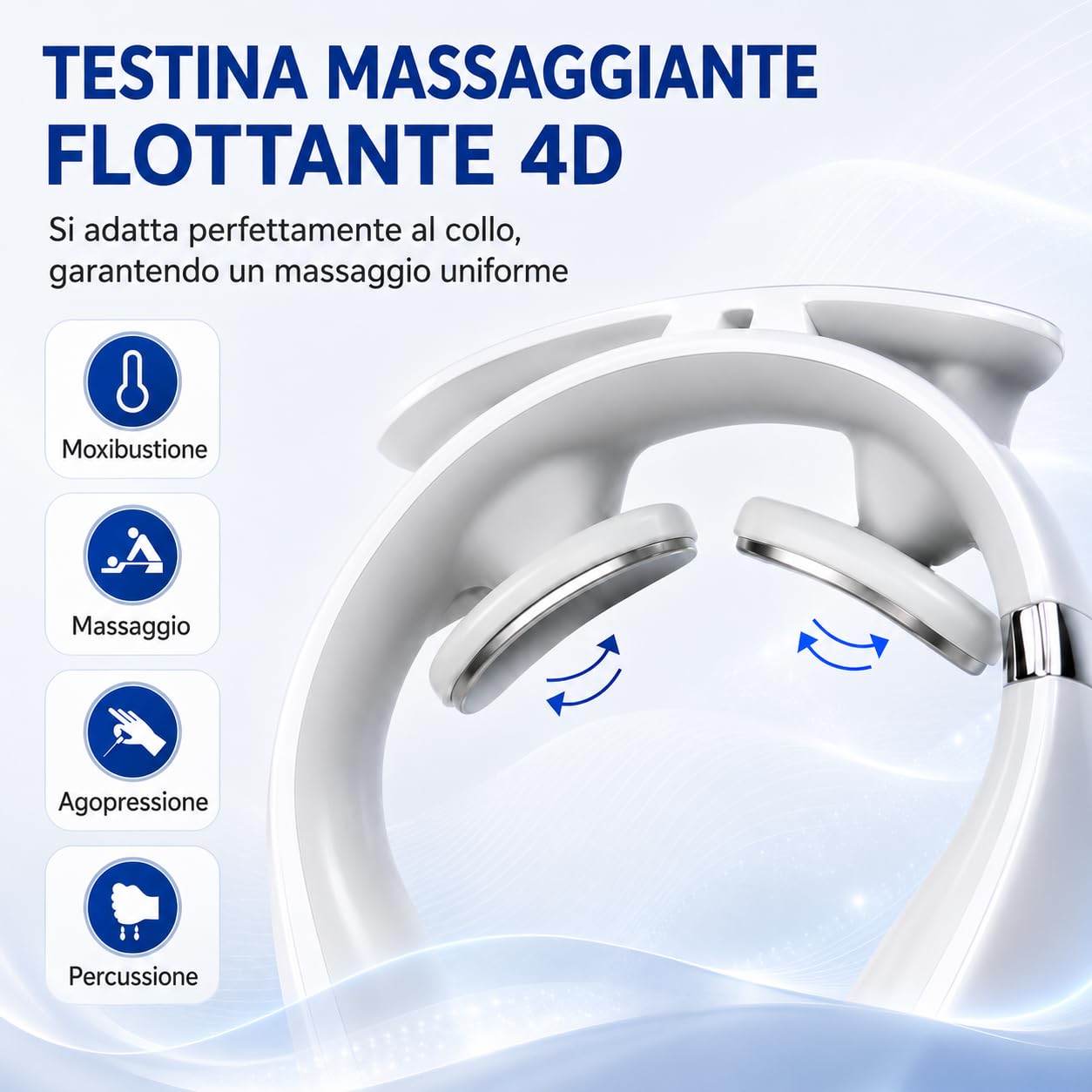 Vertaline Cervirest Massaggiatore Elettrico Cervicale Collo con 9 Livelli Intensità Funzione Calore 4 Teste Ricaricabile per Casa e Ufficio (1 pezzo)
