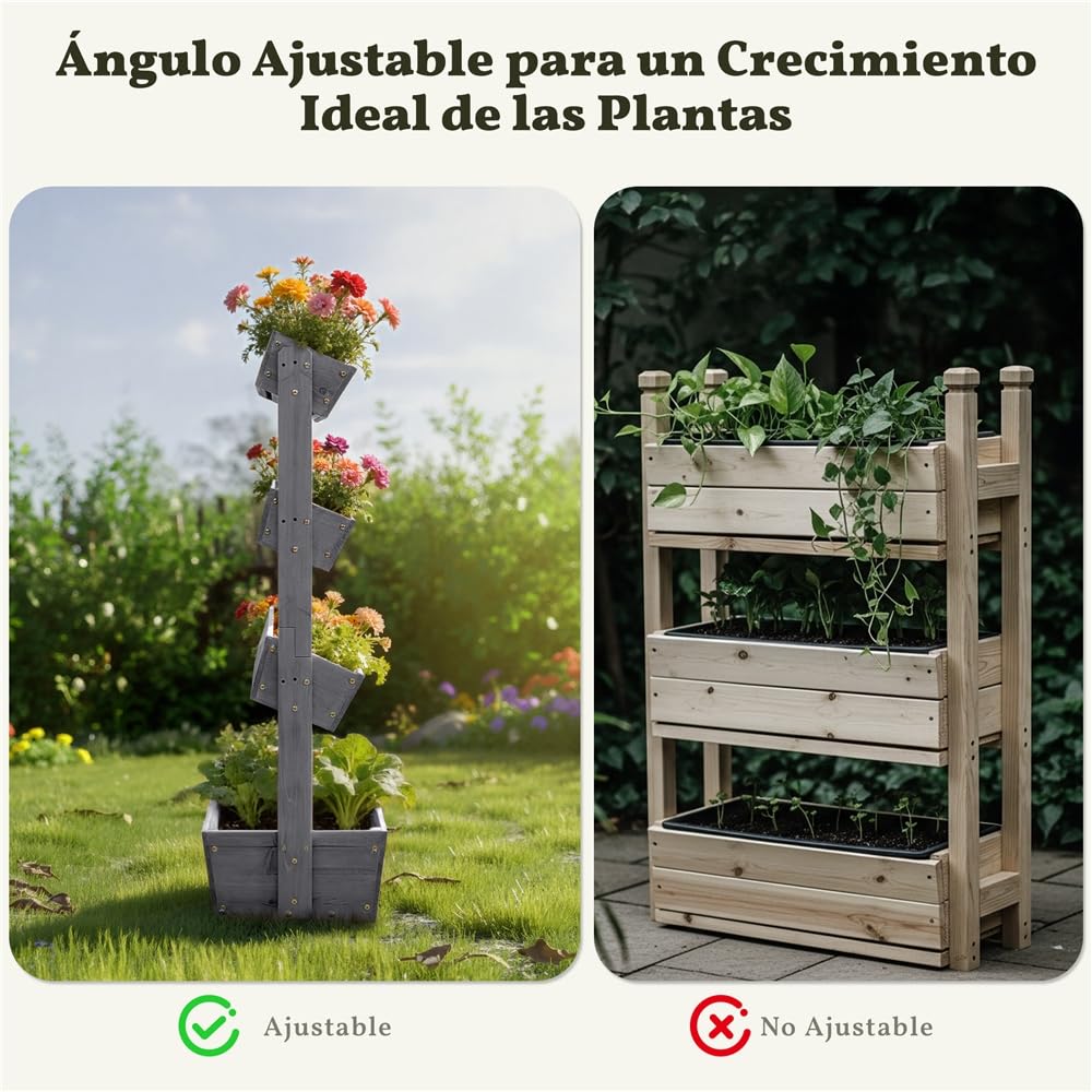 Yaheetech Vertikal Hochbeet mit 4 Etagen, 84,5×45×140,5 cm Pflanzbeet mit Entwässerungslöcher & Pflanzvlies, Tannenholz Wetterfest, Frühbeet Gartenbeet Kräutertreppe für Garten Balkon, Grau