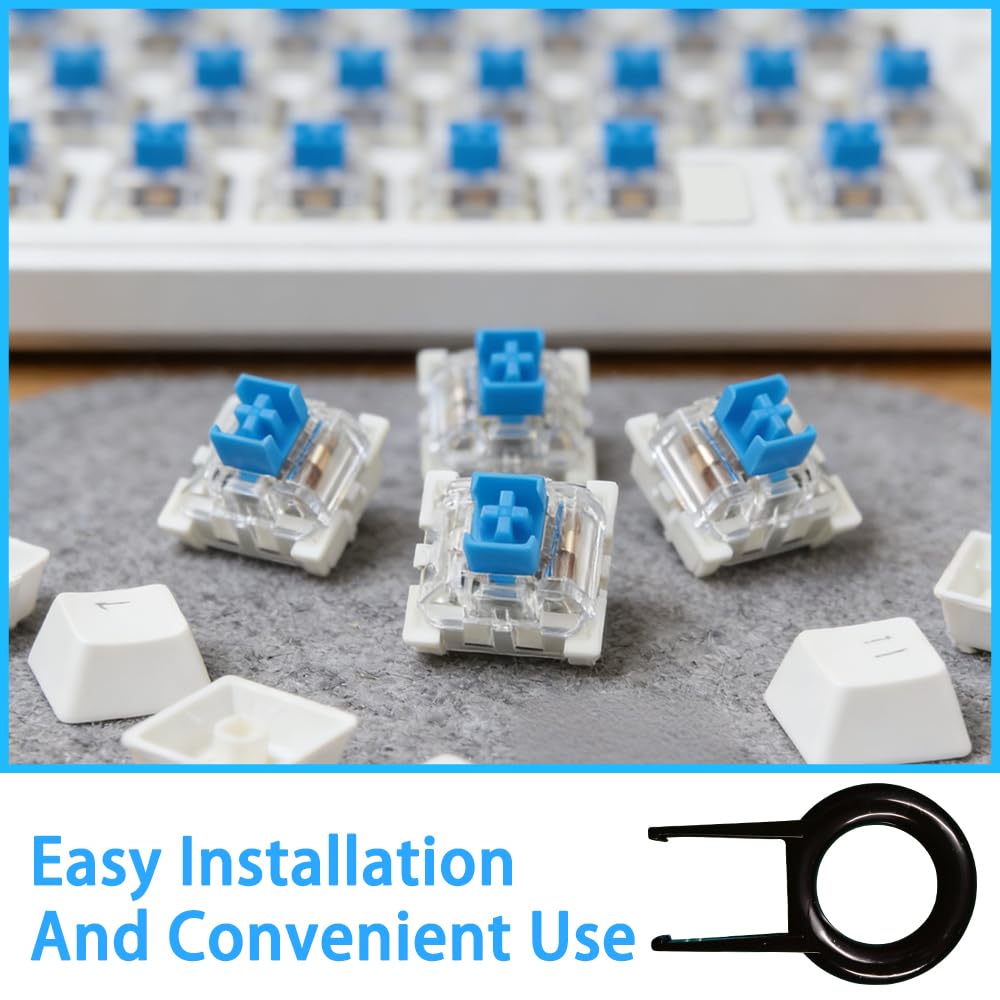 90 Pcs Blue Keyboard Switches with Switch Puller,3-PIN Blue Keyboard Clicker Replacement Dustproof Mechanical Keyboards Switches for Complete DIY Replacement Kit