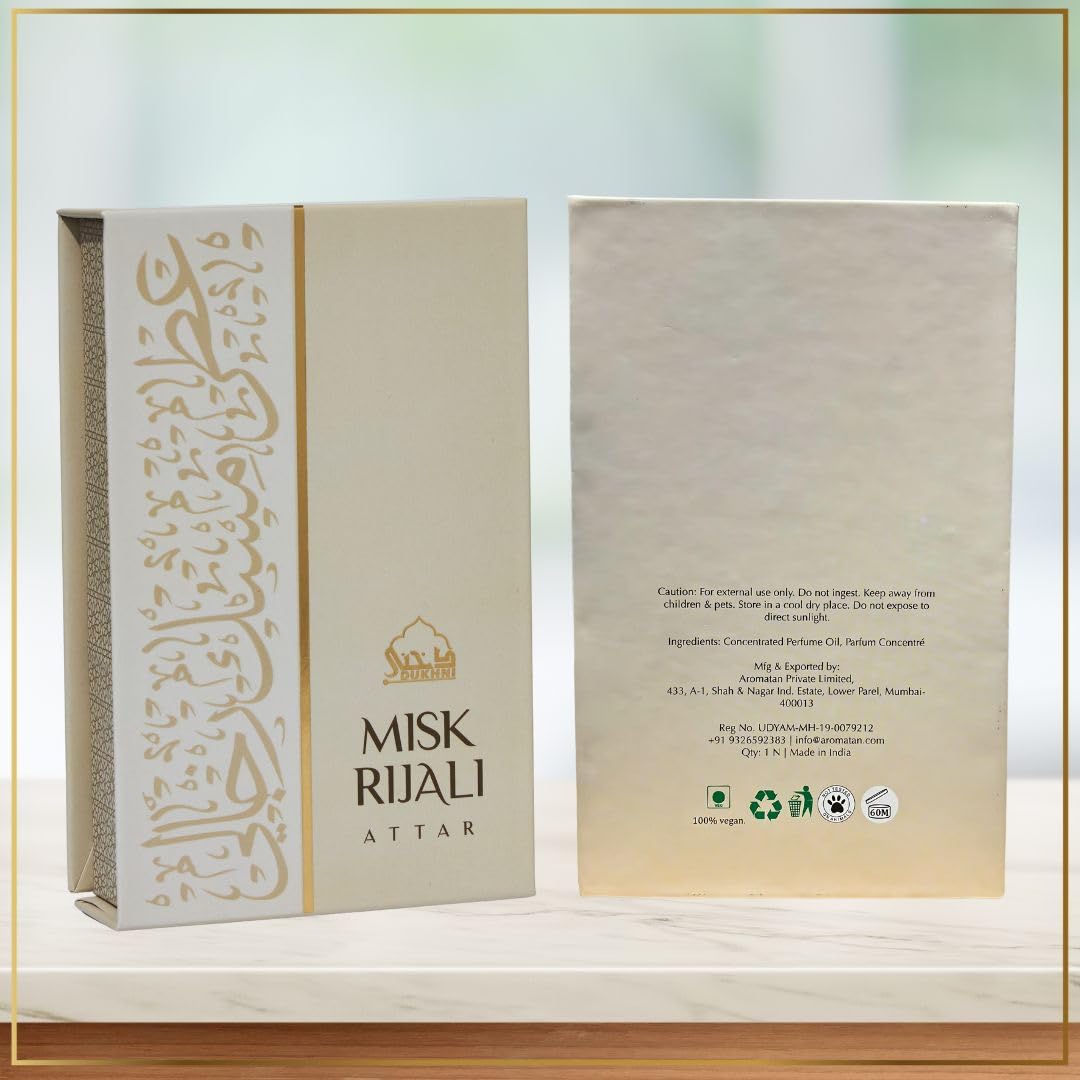 Dukhni Misk Rijali Attar | Soft Silky White Musk | Authentic Arabic Fragrance Oil | 100% Pure, Alcohol-Free, Halal | 1 bottle x 6ml