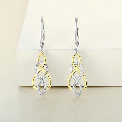 Miniatura 4 de YL Aretes de nudo celta de plata de ley 925 con cierre de palanca infinito, joyería colgante