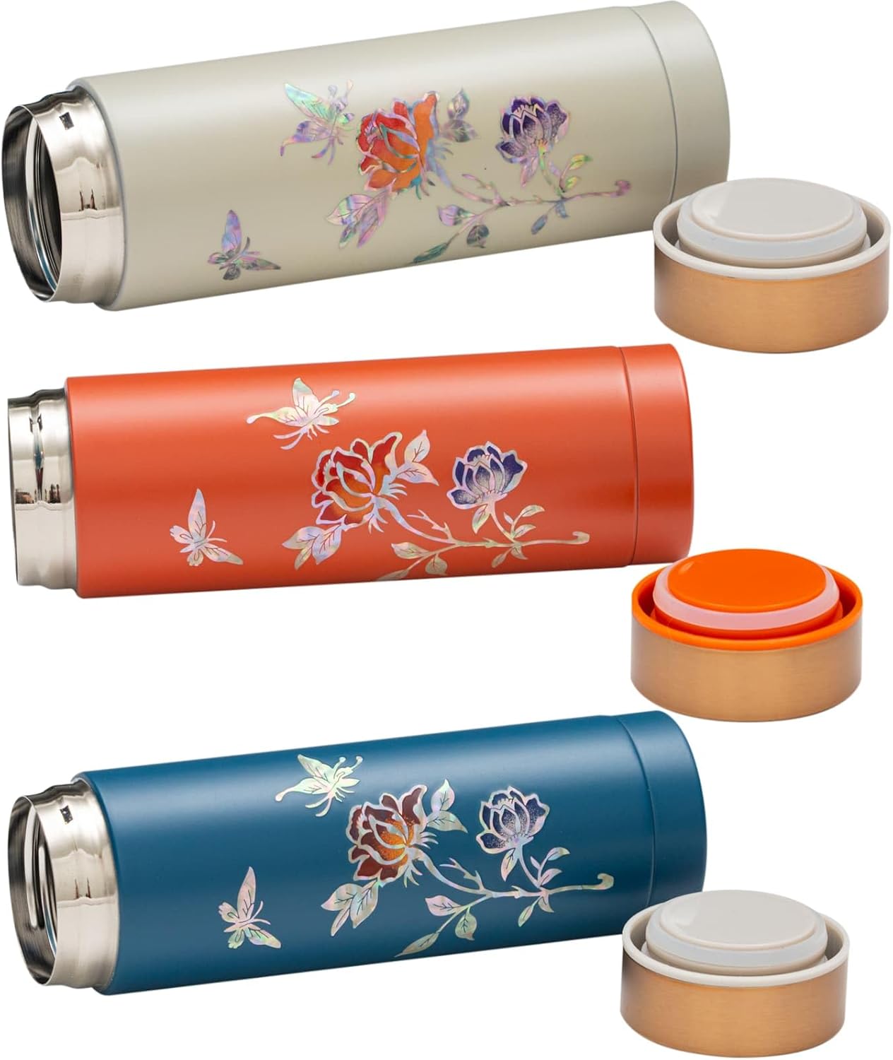 February Mountain Mother of Pearl Floral Insulated Tumbler - Stainless Steel Portable Cup for Hot/Cold Drinks & Beverages