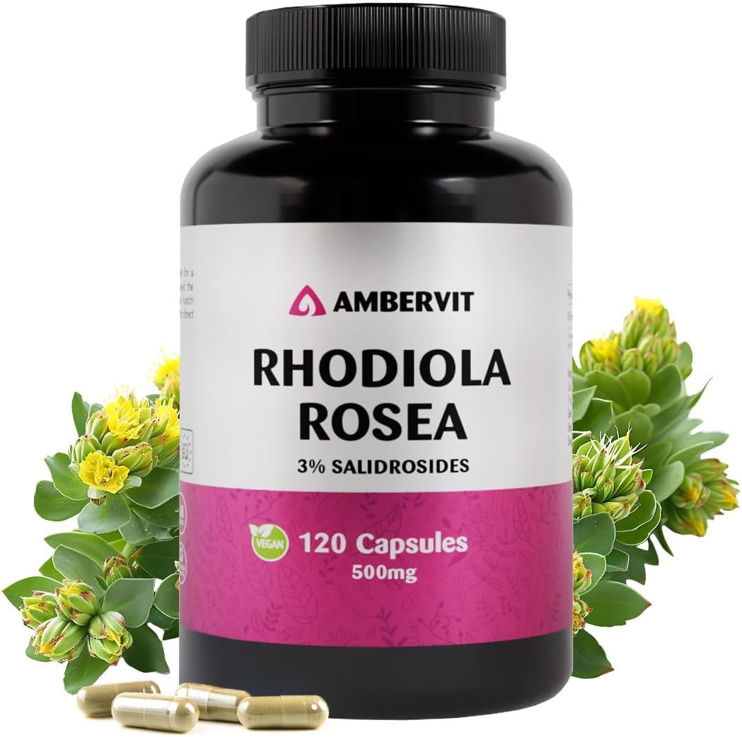 Rhodiola Rosea 500mg – 120 Capsules – 3% Salidrosides – Rosenwurz High Dosed Capsules – Cure 4 Months | Rhodiola Rosea Premium Extract | Vegan, Gluten Free, Made in EU – Ambervit