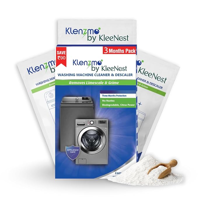 Klenzmo by Kleenest Washing Machine Cleaner & Descaling Powder, Descaler for top load and front load | Washing Machine Drum Cleaner & Tub Cleaner | 180g 3 pouch (Pack of 1)