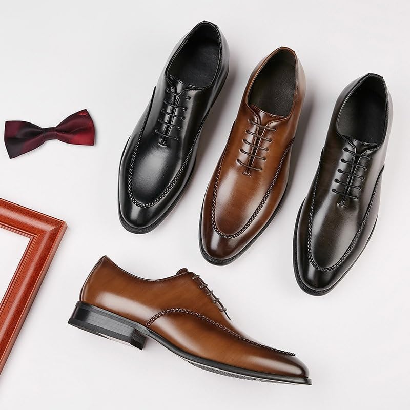 HBJWOV Men's Breathable Pointed Toe Wing Brock Oxford Shoes Vintage British Office Gentleman Derby Black Brown