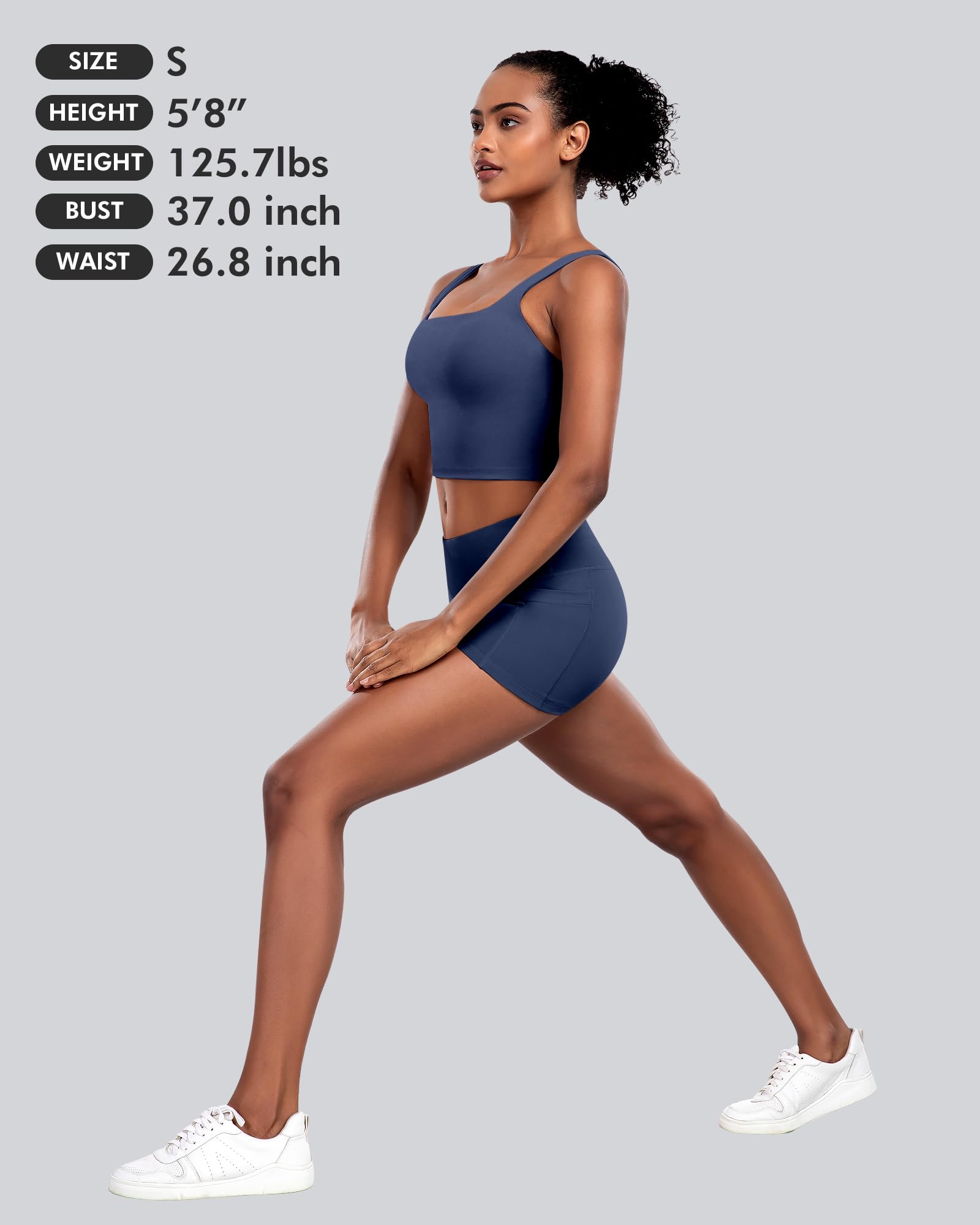 Sujetadores deportivos para mujer, paquete de 5 unidades, camiseta corta de cuello cuadrado para entrenamiento, camiseta de yoga acolchada con almohadillas integradas
