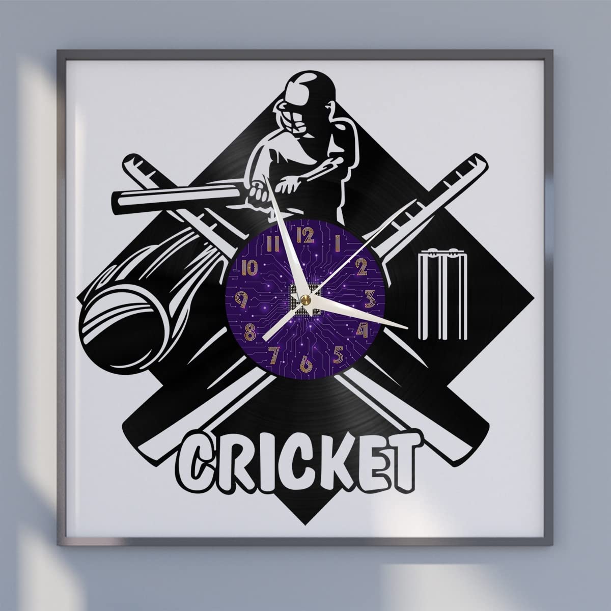 VCSUS Cricket Sports Vinyl Wall Clock, Battery Operated Silent & Non-ticking Wall Clock for Kitchen Home Living Room Bedroom School(12 inchs P without LED)