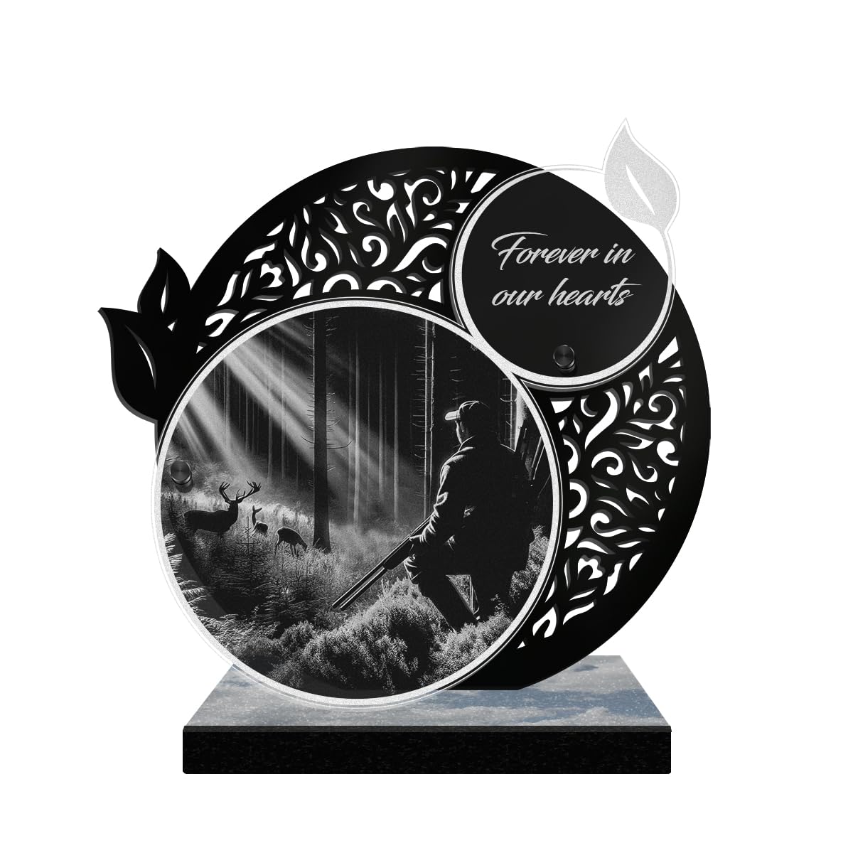ETERNEL - Personalized Lace Memorial Plaque - Hunting, hunter, forest - Customizable text, laser-engraved memorial plaque for tribute, cemetery memorial plaque, commemoration, burial