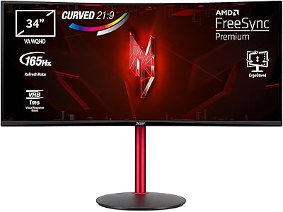 Acer Nitro XZ342CUPbmiiphfx, Monitor Gaming PC 34 pollici, Monitor Curvo WQHD, 165 Hz, 1 ms (VBR), 21:9, FreeSync Premium, HDMI 2.0, DP 1.4, ZeroFrame, Regolazione in altezza, Speaker, Cavo HDMI Incluso