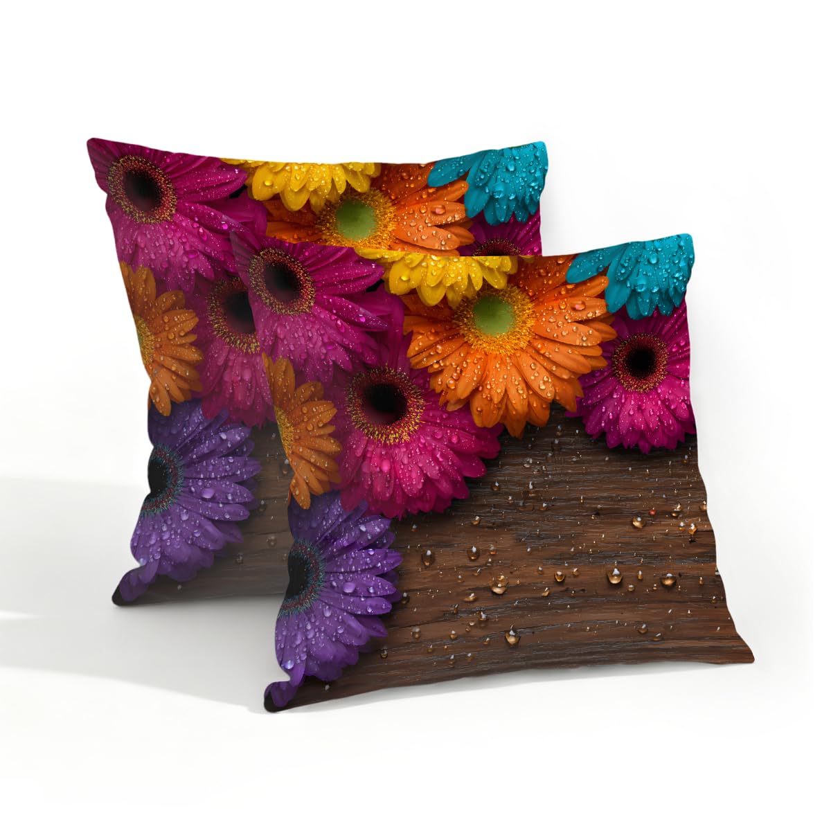Outdoor Pillow Covers Waterproof Pillowcases 18x18in Set of 2 Vibrant Daisy Flower On Wooden Decorative Throw Cushion Case for Couch Sofa Garden Patio Furniture