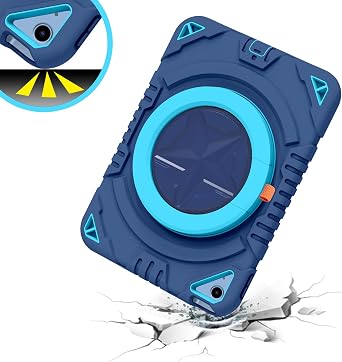 XZC Case for iPad (A16) 11th Generation 11 Inch 2025/ iPad 10th Generation 10.9 Inch 2022 Heavy Duty Shockproof Rugged Cover with Rotating Stand/Pencil Holder/Carrying Shoulder Strap (Blue 1)