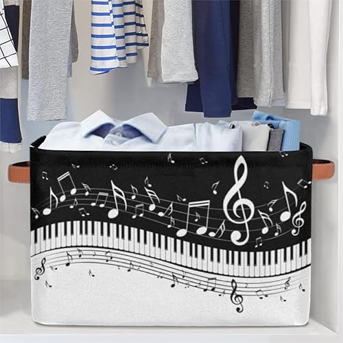 Miniatura 5 de Cesta de almacenamiento, notas musicales de piano abstracto, caja de almacenamiento plegable grande con asa, duradera e impermeable, organizador de