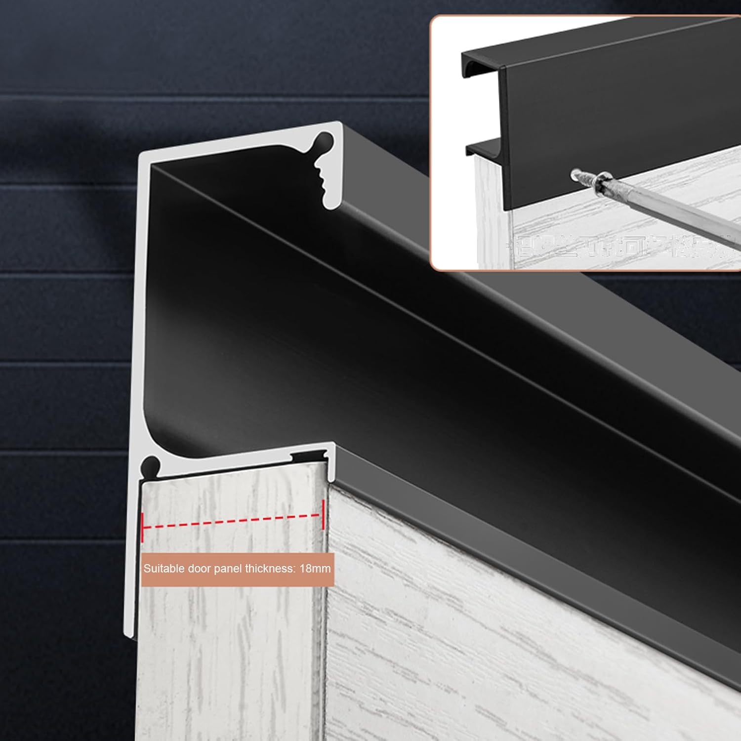 Metal Handle,Door Knobs,Cupboard Drawer Pull Handle, Concealed Handles Aluminum Cabinet Pull Handles Black G-Type Drawer Pulls,Finger Edge Pull,Cupboard Handles,for Home Kitchen Wardrobe Door Bathroom