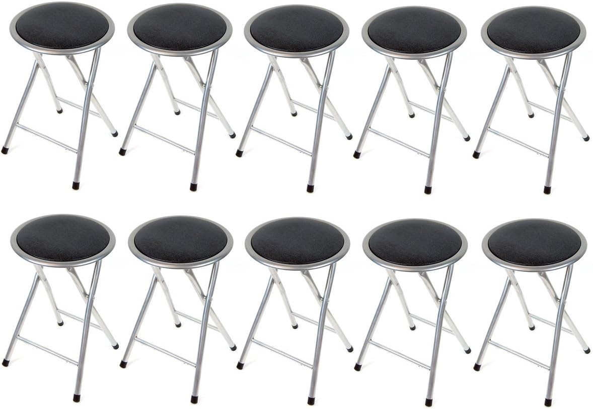 DLux 18-inch Cushioned Folding Stool, with Safety Lock (Gray x10)