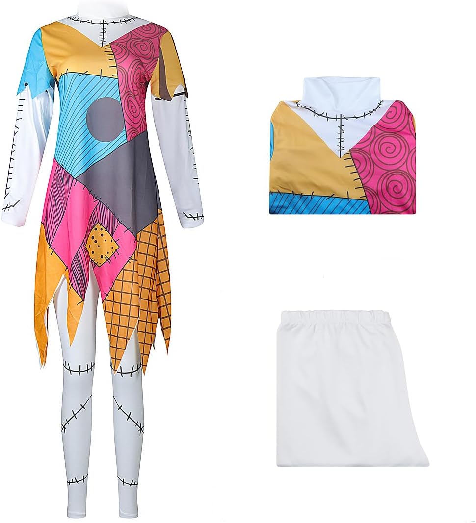 Sally Costume Dress Women Nightmare Halloween Christmas Sally Cosplay with Wig Eyeshadow Palette Sticker