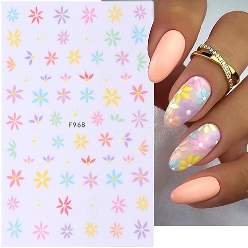 Miniatura 8 de 10 hojas de calcomanías de arte de uñas de flores, calcomanías 3D de margaritas de primavera, calcomanías de uñas autoadhesivas de verano,