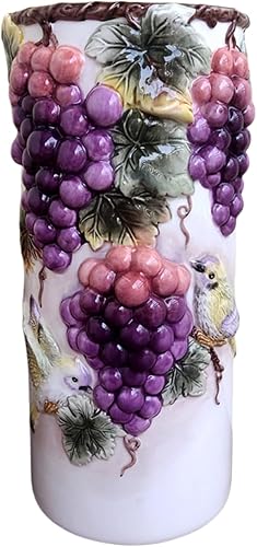 Minigift Jarrón grande de cerámica, 3D pintado a mano uva decoración del hogar ramo titular - 11.14 pulgadas de alto