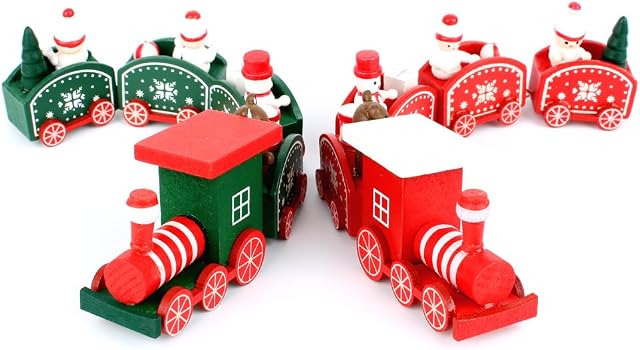 Christmas Decoration Wooden Train Anvor® Novelty Wood Xmas Ornament 2 Pieces Trains (Red and Green) Home Décor Gift