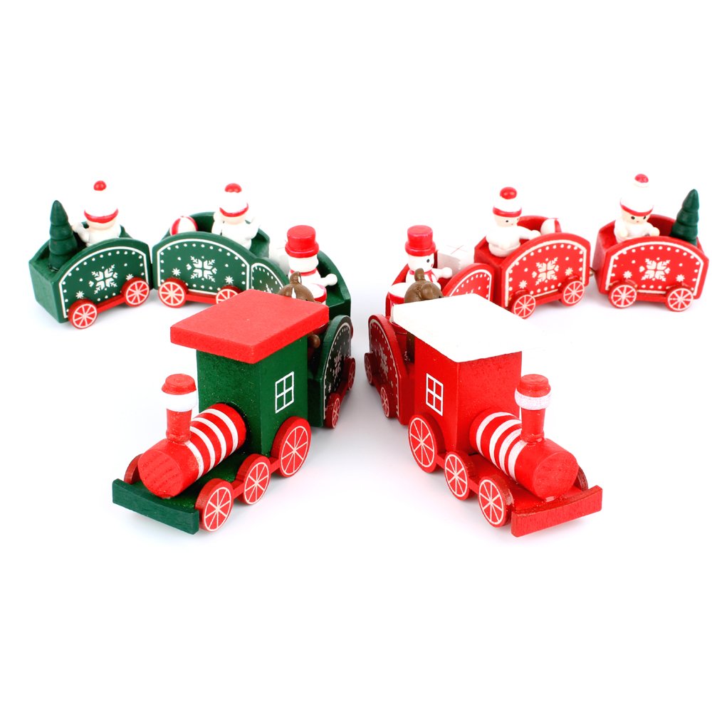 Christmas Decoration Wooden Train Anvor® Novelty Wood Xmas Ornament 2 Pieces Trains (Red and Green) Home Décor Gift