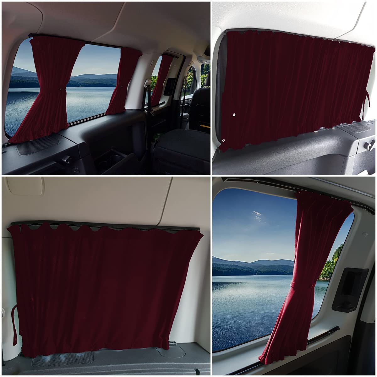 BREMER SITZBEZÜGE Tendine parasole compatibili con VW Caddy 3 & 4 corti, maxi con portellone posteriore 2003 – 2020 in rosso vinaccia, accessori per camper, set di tende