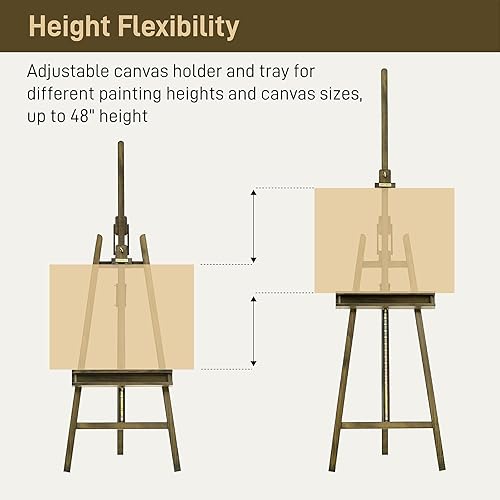 Miniatura 5 de ATWORTH Caballete de arte de estudio, caballete de madera de haya maciza para artista, sostiene lienzo de hasta 48 pulgadas, soporte ajustable con