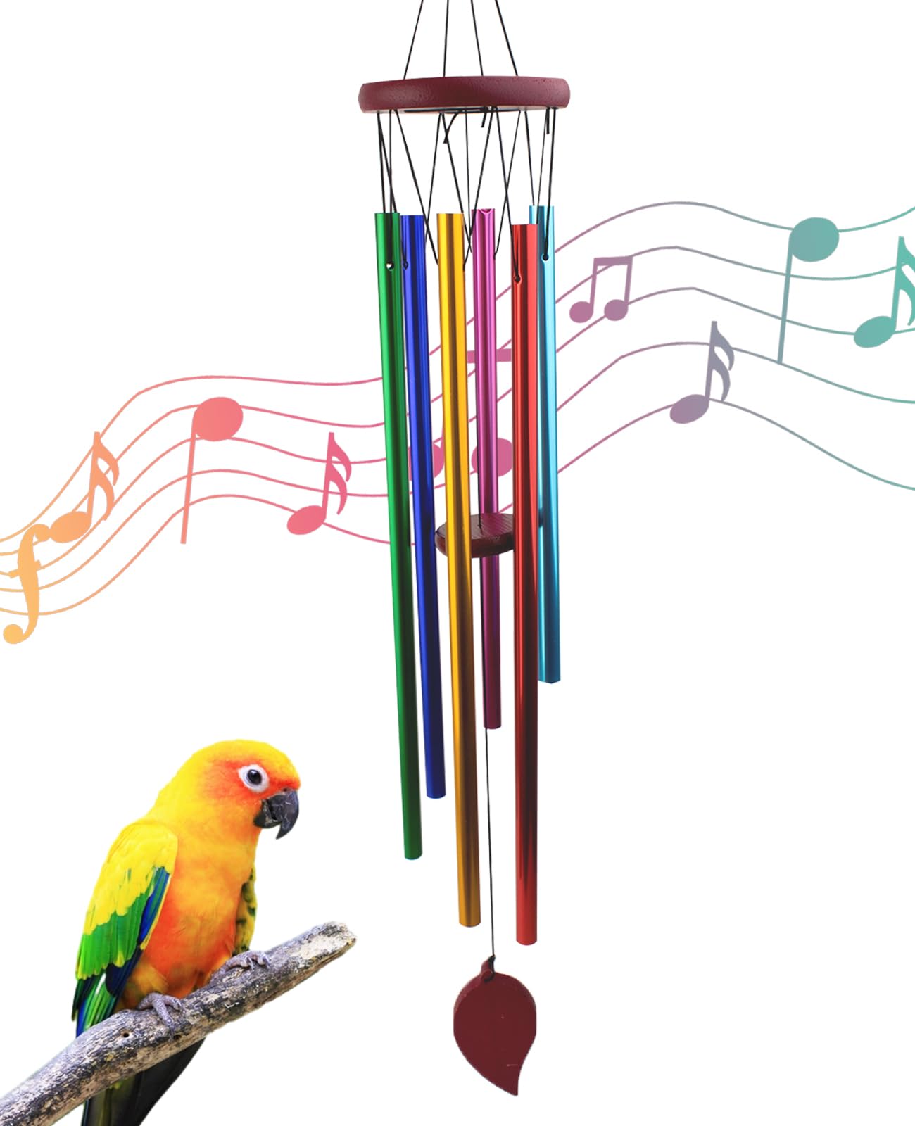 OOXYG Extra-Large Bird Chewing Toys for Cage, Conure Wind Chimes Enrichment Toy with Colorful Stick, Art Hanging Decoration Bird Parrot Chime Toys for