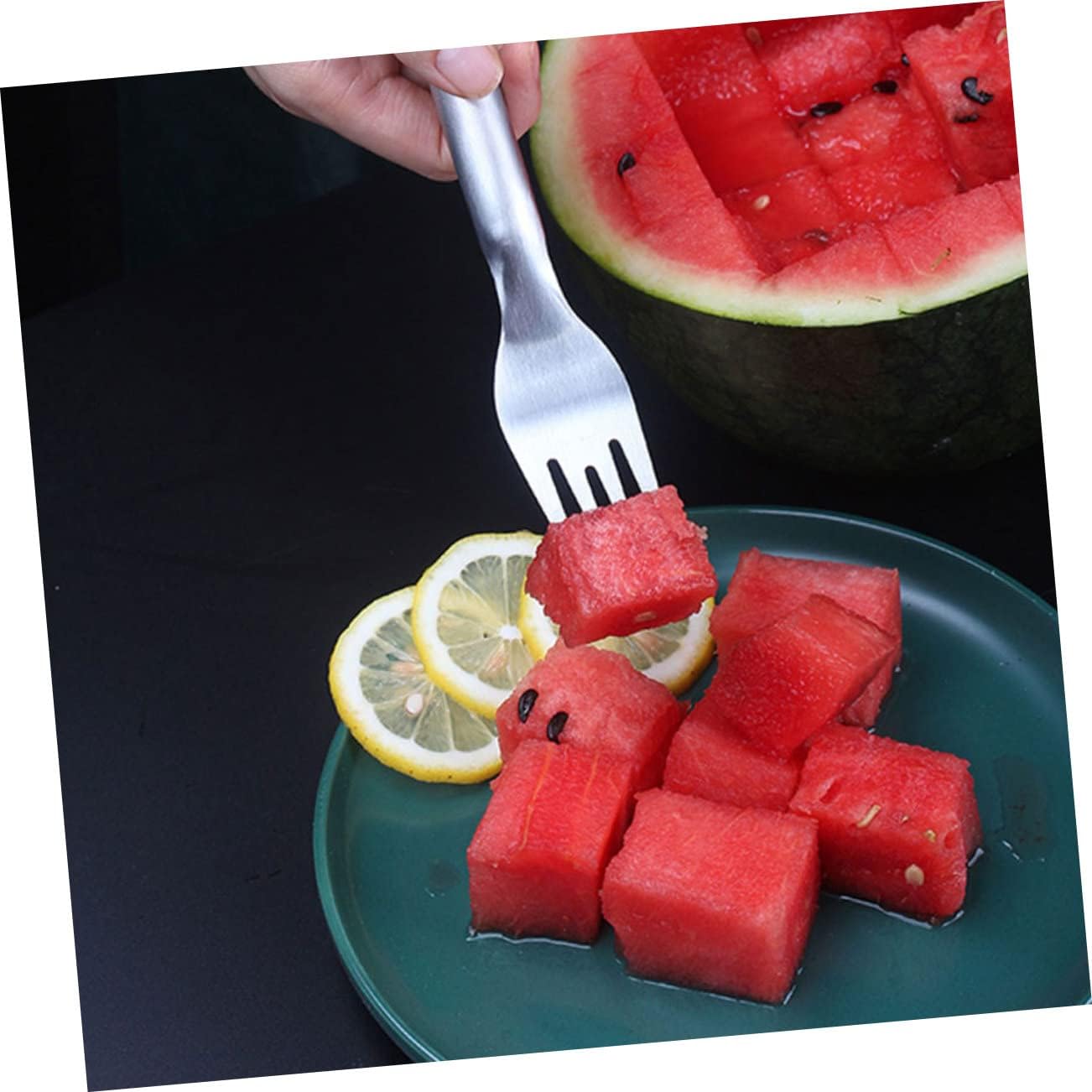 SOLUSTRE 5pcs Watermelon Fork Slicers Metal Fruit Cutter Fork Slicer Portable Watermelon Kitchen Gadgets