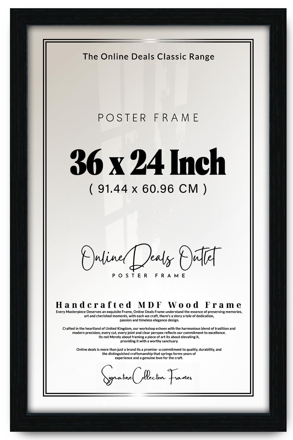 Online Deals | MDF Poster Frame (91.44 x 60.96 CM) 60.96 cm x 91.44 cm for Posters, Digital & Album Covers, Sturdy MDF Build, Horizontal & Vertical Hanging Hooks [ Black ]