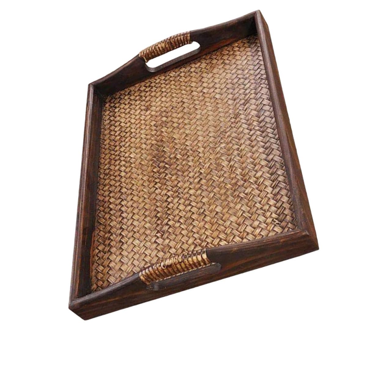 Bandeja de té de bambú vintage, diseño tejido marrón y práctica para uso en casa, spa o salón de belleza, elegante bandeja para servir para los amantes del té