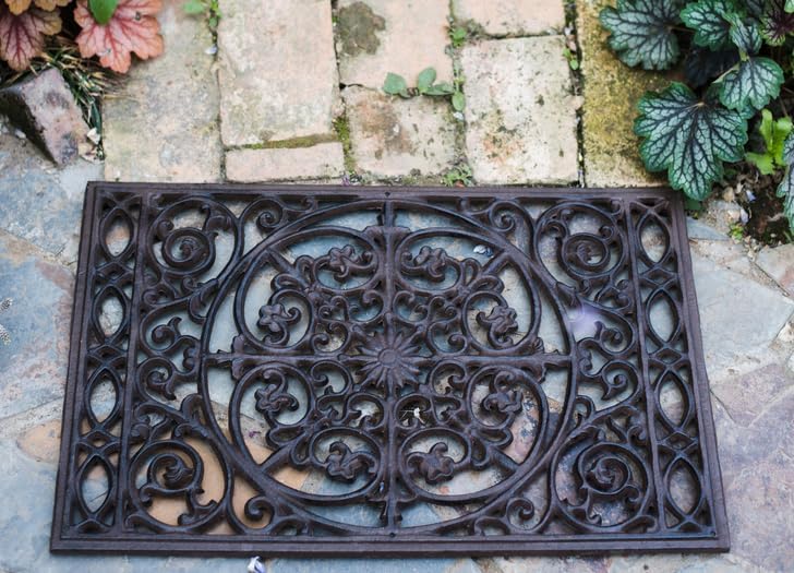 CT Copper Tailor Heavy Duty Cast Iron Doormat,Rectangle Outdoor Mat,Non-Slip Front Door,Entrance Mat,Shoe Scraper,21.85”x 14.29”,Classic Scroll Works Pattern Design