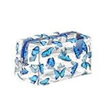 Clear Makeup Bag, Small Clear Toiletry Bag for Travel, Cosmetic Makeup Organizer Bags with Zipper, Plastic PVC Pouch Transparent Zip for Purse Reusable TSA Approved Quart Size (Butterfly)
