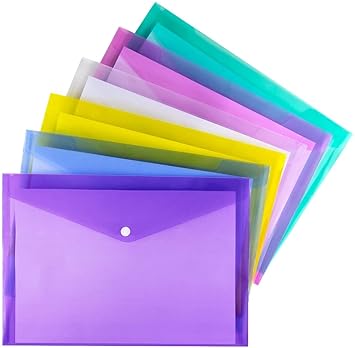 FUTURE X A4, FS Size Envelope Document Certificates File Folder Bag Multicolor Holder Storage Case Snap Button Clear Plastic Container for Papers Stationery (Pack of 100)