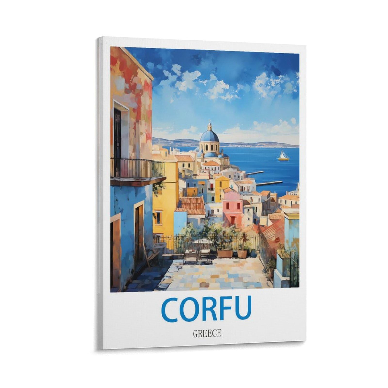 Heybox Frame-Style Corfu Greece Vintage Travel Posters 12X18inch(30X45cm) Canvas Prints Wall Art Paintings For Home Office Living Room Decor