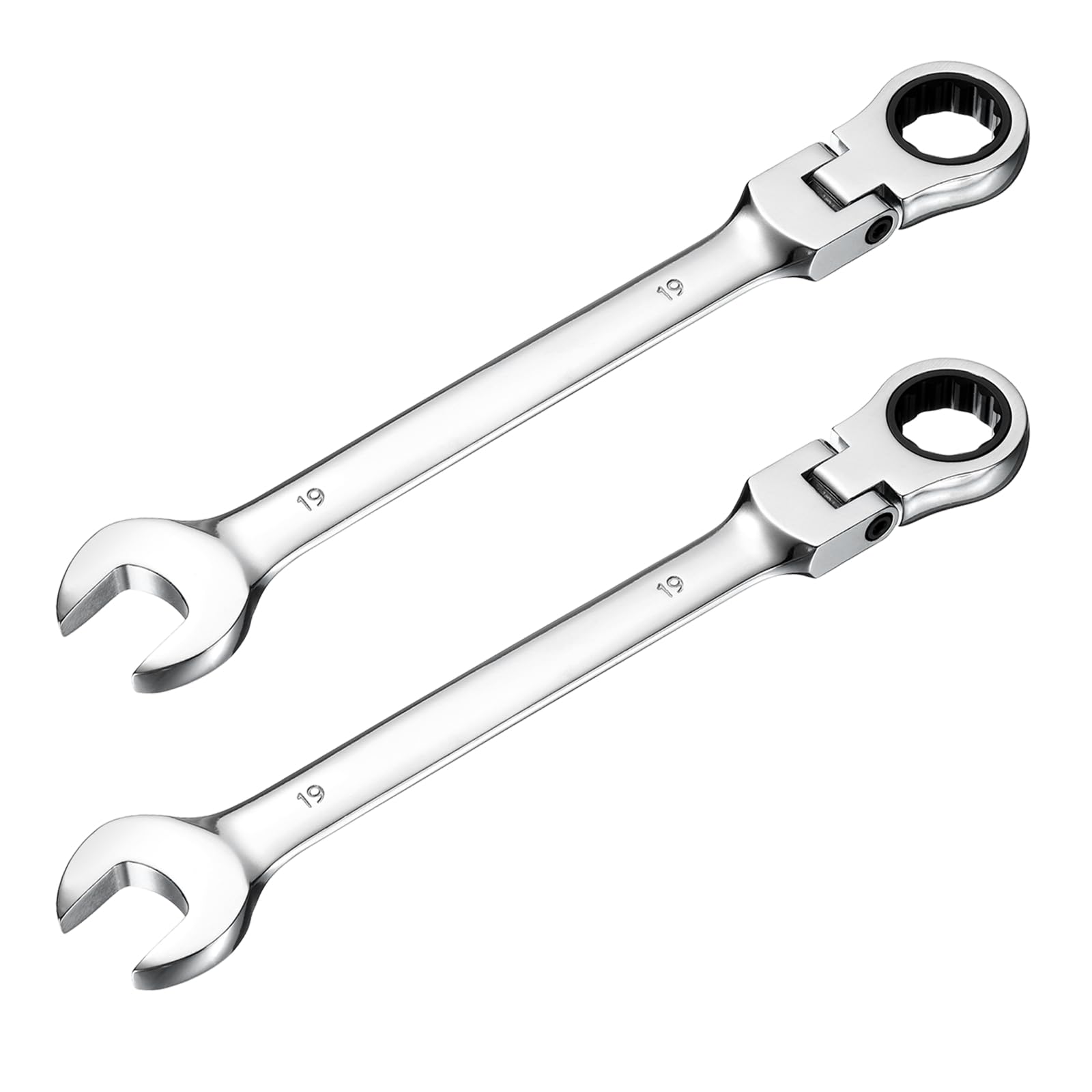 sourcing map 2 Pcs Flex-Head Ratcheting Combination Wrench 19mm 72-Teeth Metric Standard Ratchet Box and Open End CR-V Steel Double Ended Wrench for Fasteners Nuts Bolts