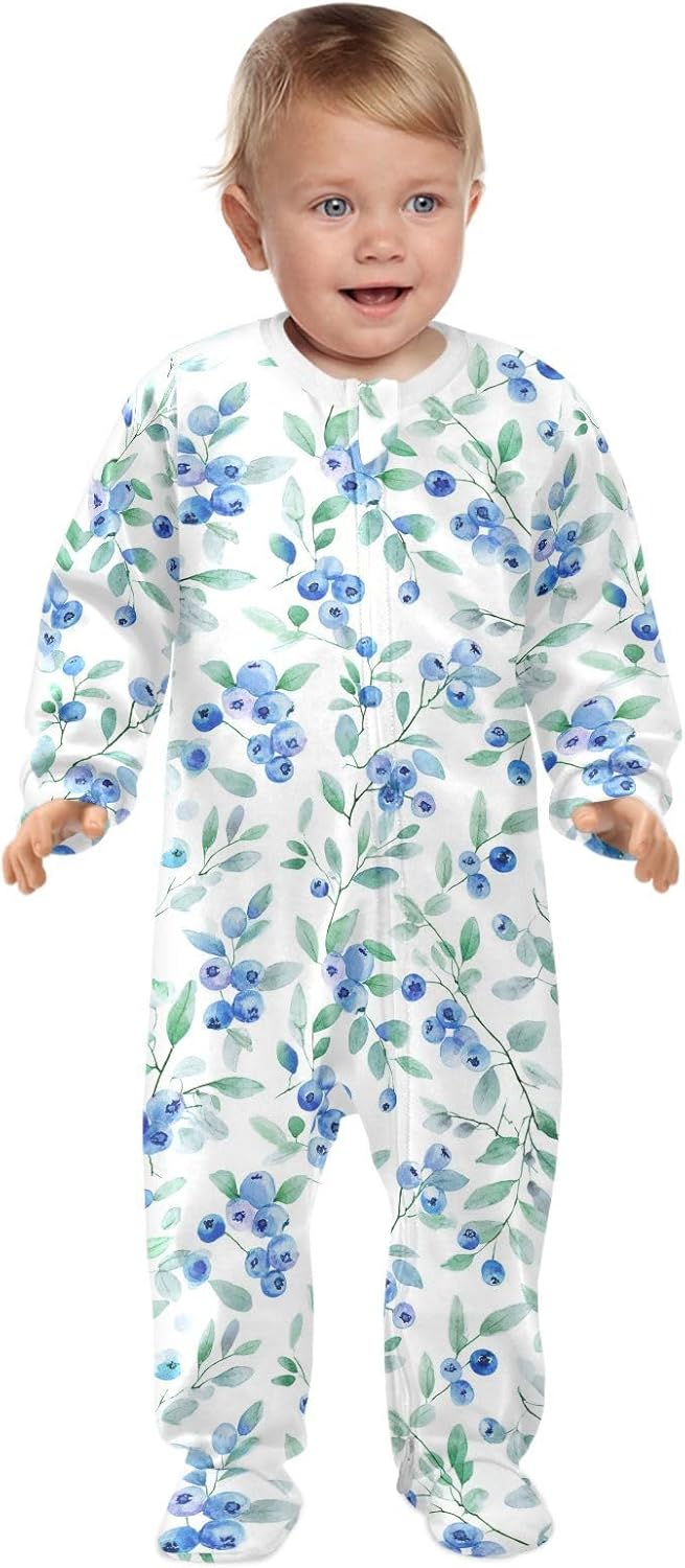Dussdil Blueberry Leaves Baby One-Piece Footies Boys Girls Newborn Rompers Pajamas Cotton Footed Pjs - Image 2