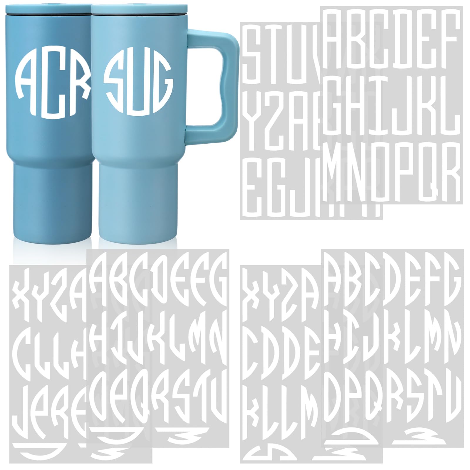 6 Sheets UV DTF Cup Wrap Letters Personalized Circle Monogram Vinyl Name Decals for 14-40oz Tumblers Waterproof Stickers for Tumbler Cup Glass Cups