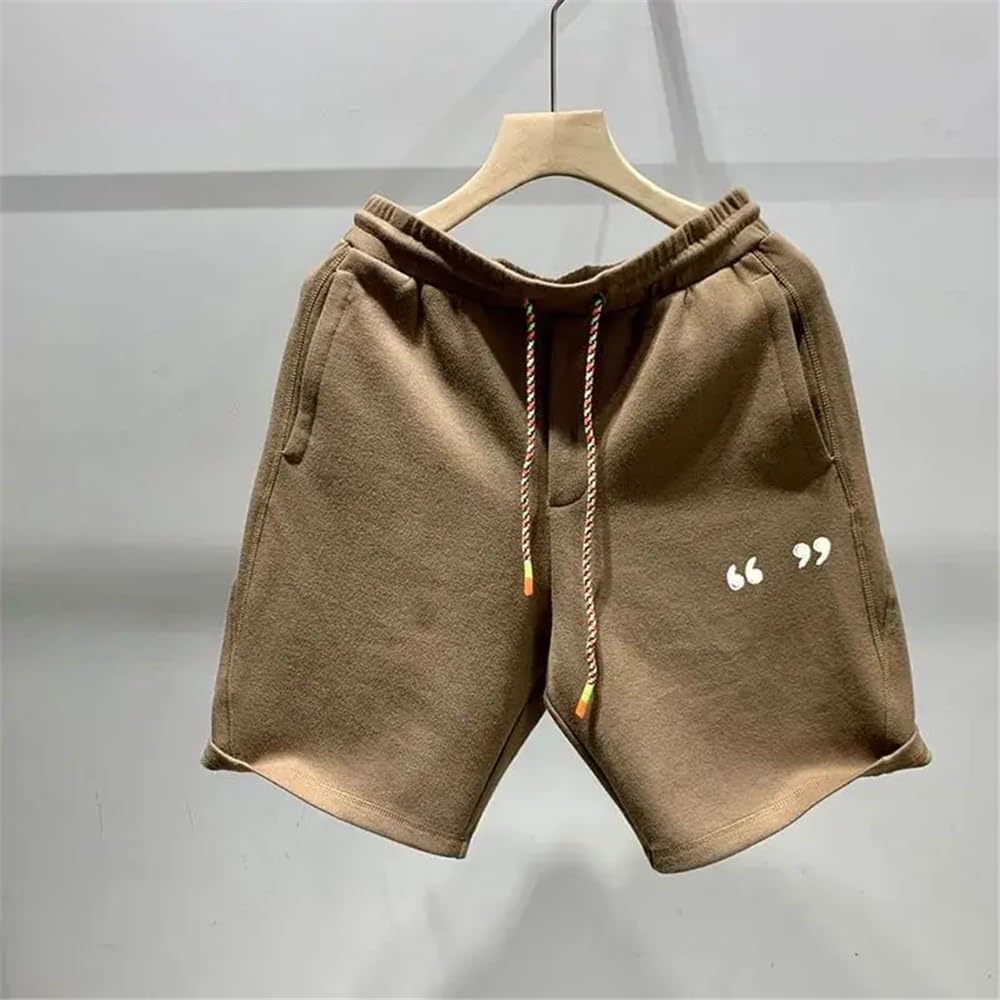 Xingfenly Summer Drawstring Shorts Men Outdoor Running Sports Knitted Print Loose Comfortable Baggy Male Sweatpants