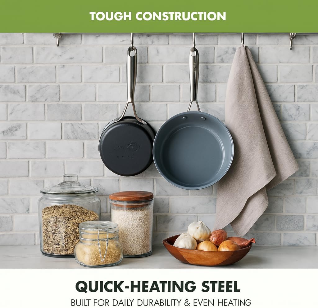 GreenPan Swift Healthy Ceramic Nonstick, 1QT and 2QT Saucepan Set, Stainless Steel Handle, PFAS-Free, Dishwasher Safe, Oven Safe, Black