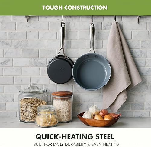 Miniatura 4 de GreenPan Swift Healthy - Juego de cacerolas antiadherentes de cerámica de 1 cuarto y 2 cuartos de galón, mango de acero inoxidable, sin PFAS, apto
