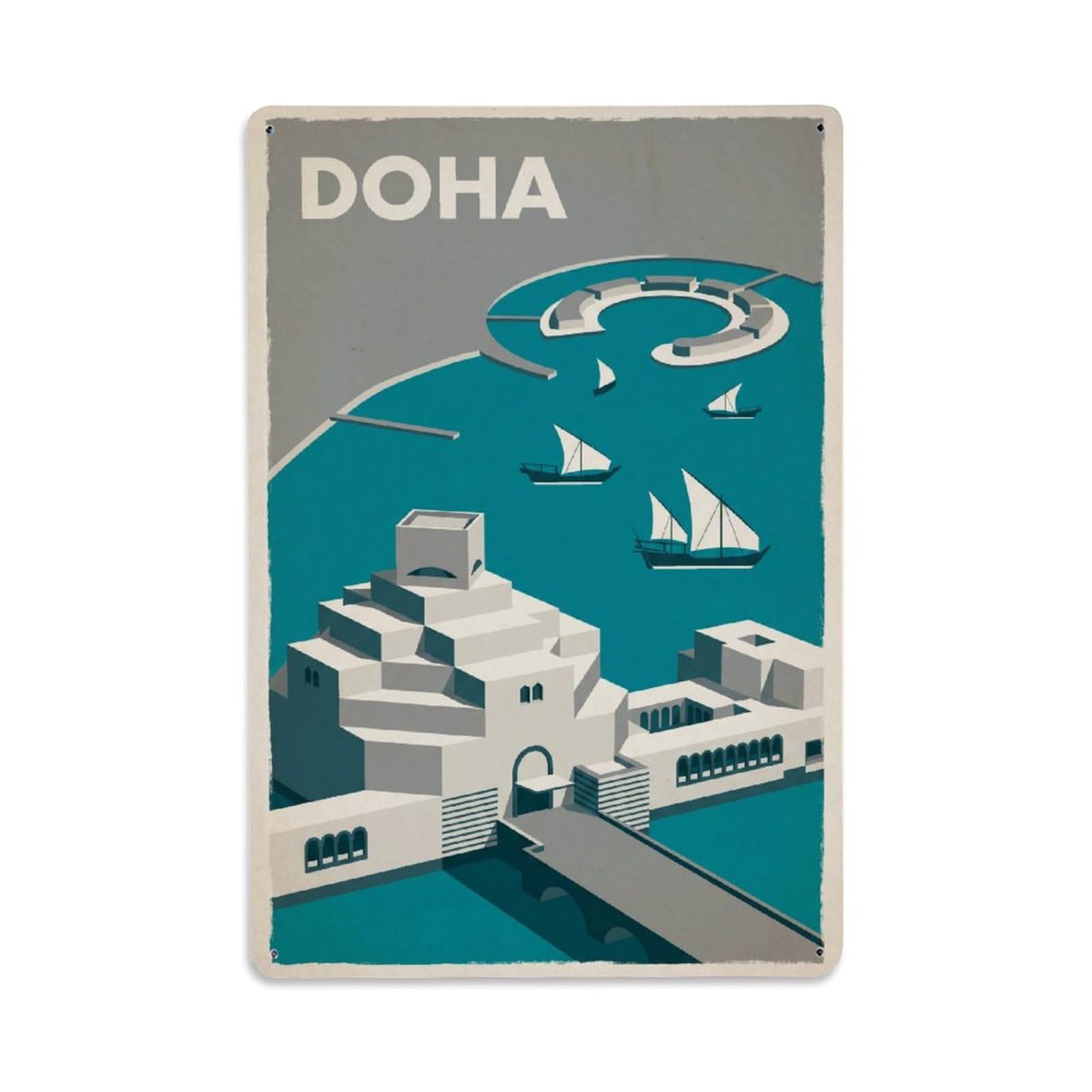 Metal Tin Sign Qatar Doha Vintage Travel