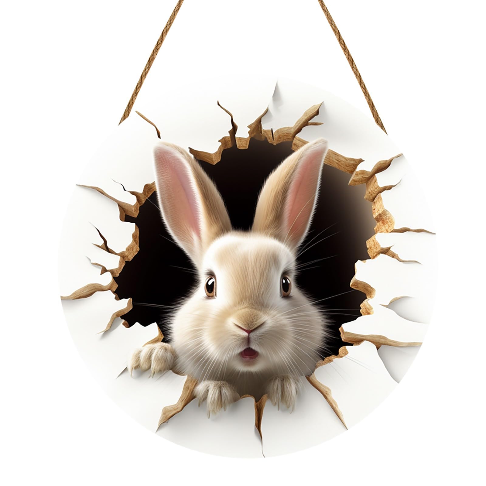 Türschild Willkommen Ostern Deko aus Holz für Haustür Frühling, Osterdeko zum hängen Bunt Frühlingsdeko mit Osterhase,Osterhasen-Kaninchenbau-Türschild für Haustüren, Wände, Fenster (E)