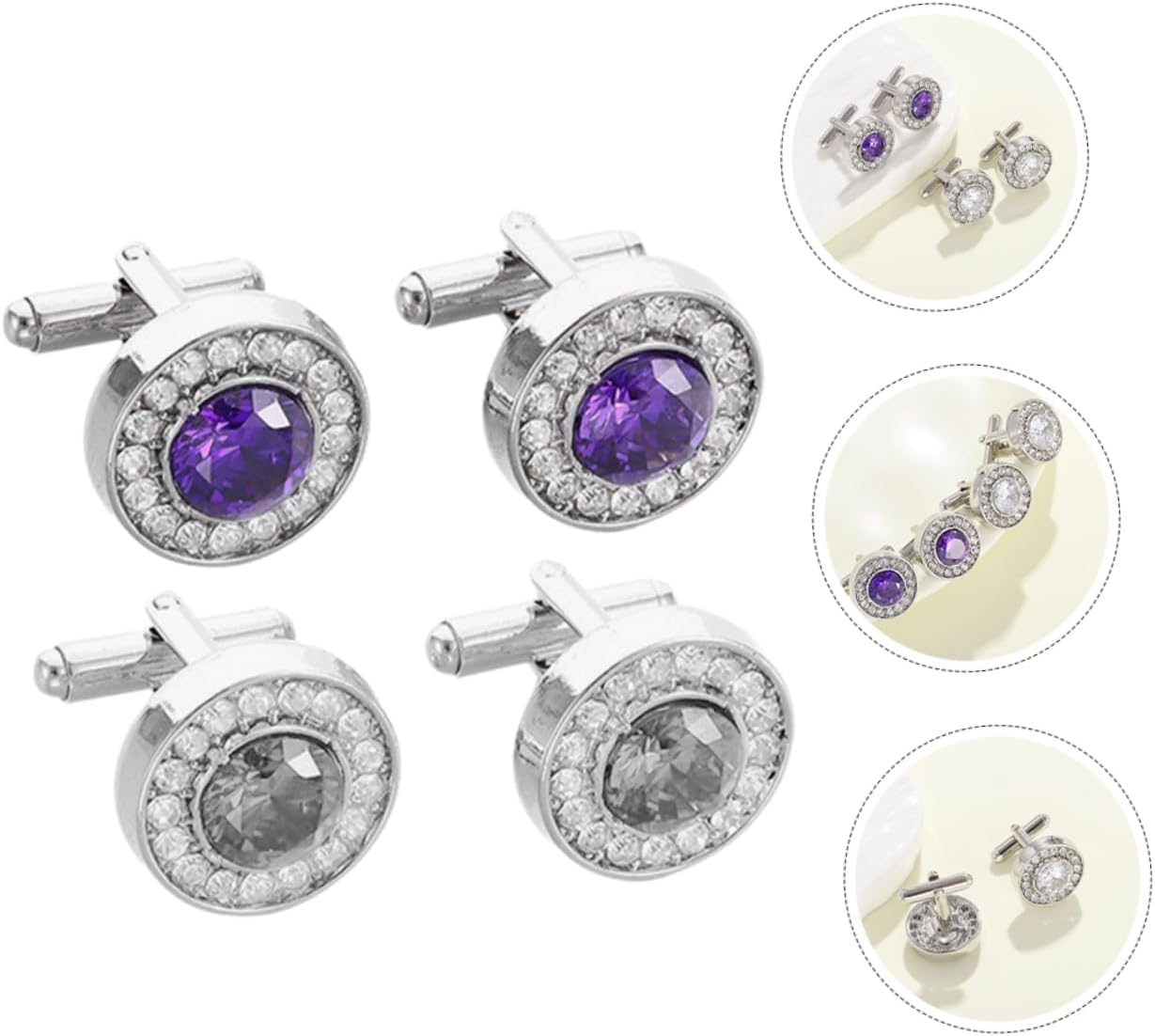 2pairs Round Zircon and Tuxedo Shirt for Men Vintage for Business Weddings and Formal Events