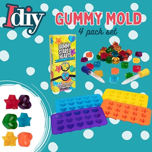 Miniatura 2 de Star & Heart - Moldes de silicona para dulces (paquete de 4) bandejas antiadherentes sin BPA con 2 goteros para chocolate, cubitos de hielo y más